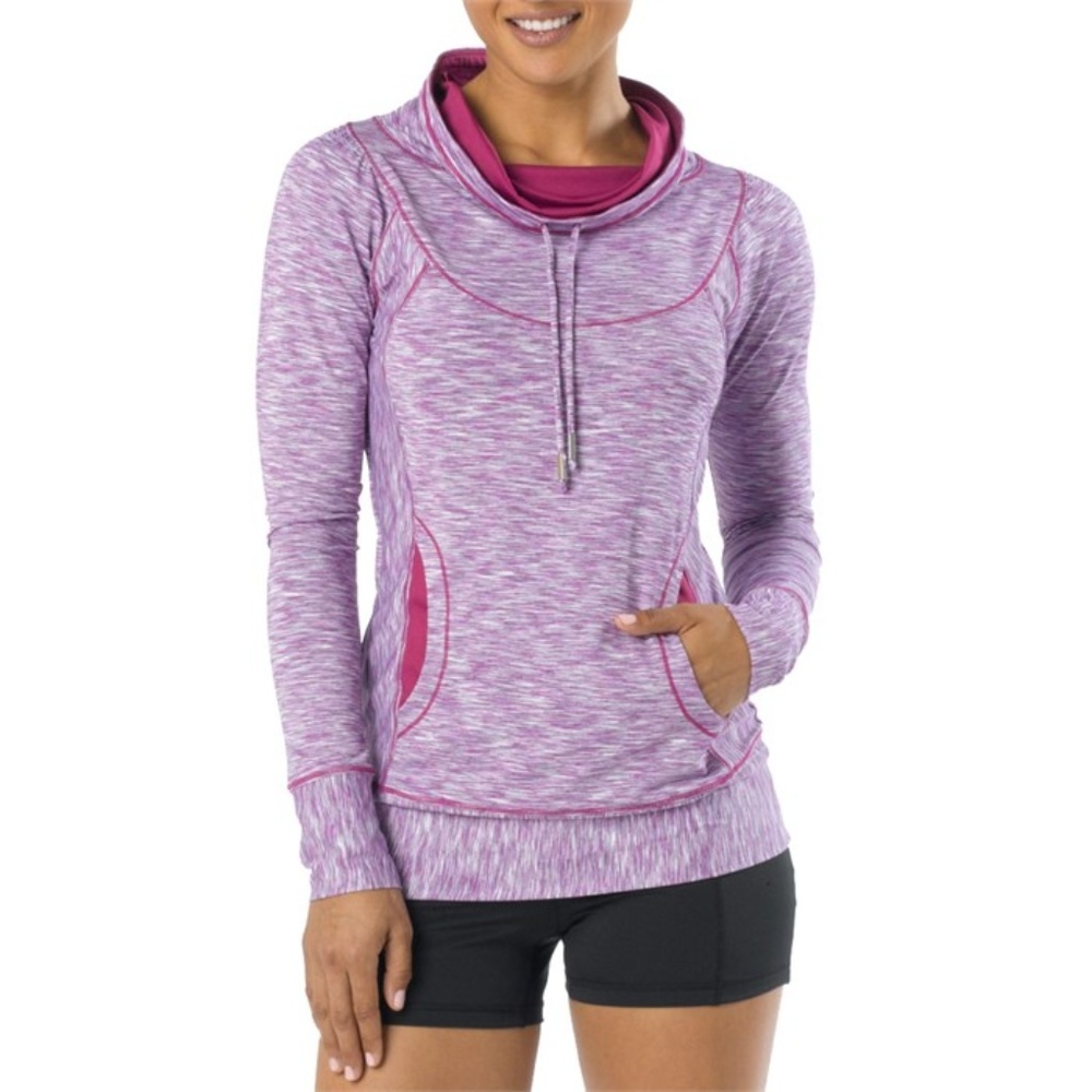 PRANA Purple Athletic Space Dyed Cowl Neck Hoodie